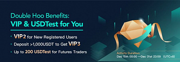 Doppi vantaggi su Hoo: VIP2 e 200 USD Test per i nuovi utenti registrati